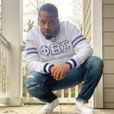 PBS White Stripe Letter Chenille Crewneck